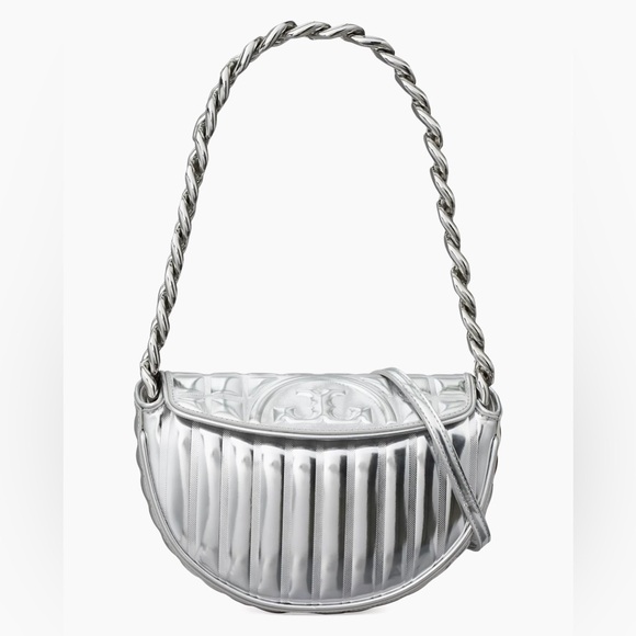 Fleming Mini Metallic Crescent Bag in Silver- still full price at Saks! … - Picture 1 of 13